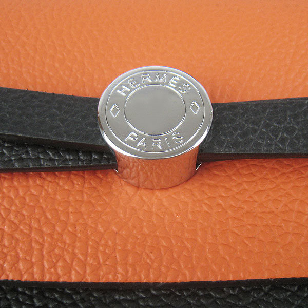 7A Replica Hermes Black/Orange Kelly 32cm Togo Leather Bag 60667 - Click Image to Close